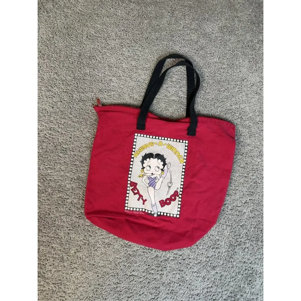 Vintage Betty Boop Tote Bag Womens Large Always A Winner Red White Canvas 1994